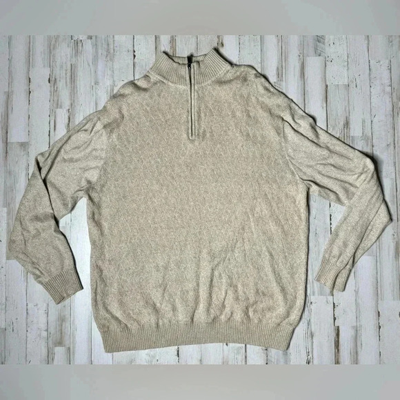 Joseph Abboud Other - Joseph Abboud Joe Sweater Shirt Men XL Beige  Quarter Neck Zip Classic Cotton